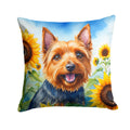Australian Terrier in Sunflowers Decorative Throw Pillow 14x14 Indoor Outdoor Accent Cushion, Fabric Cover with Insert for Sofa, Bed, Porch & Living Room
