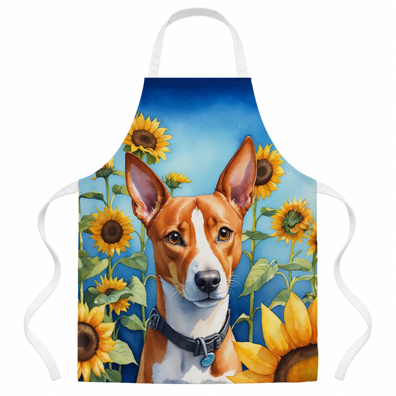 Basenji in Sunflowers Apron Cooking Kitchen Server Baking Crafts Gardening for Adult Women Men, Unisex, Large, Multicolor