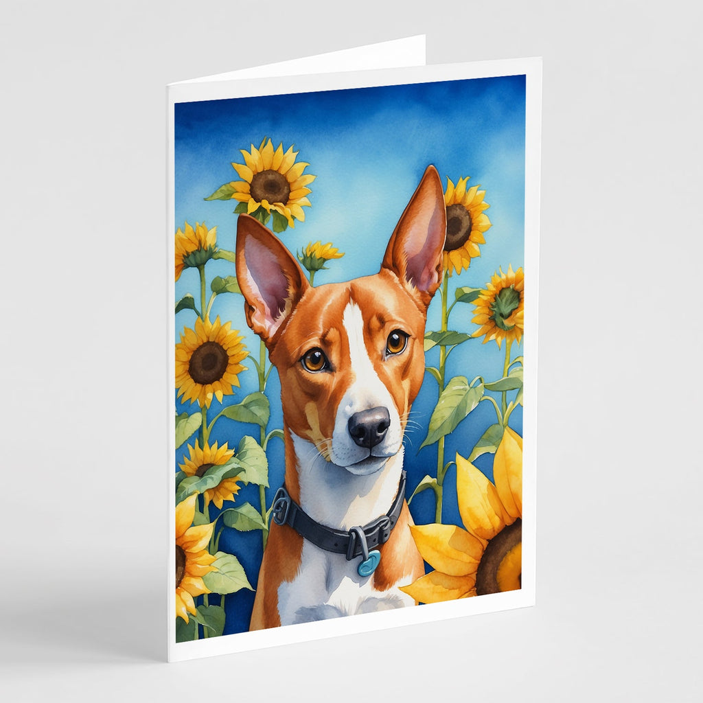 Basenji in Sunflowers Greeting Cards Pack of 8 Blank Cards with Envelopes Whimsical A7 Size 5x7