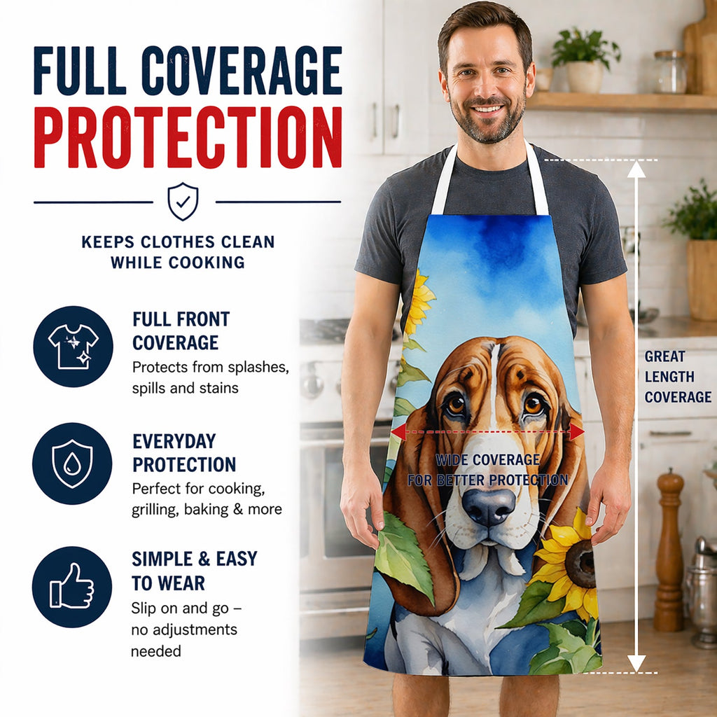 Basset Hound in Sunflowers Apron Cooking Kitchen Server Baking Crafts Gardening for Adult Women Men, Unisex, Large, Multicolor