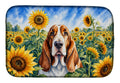 Basset Hound in Sunflowers Dish Drying Mat Absorbent Dish Drying Mat Pad for Kitchen Counter Dish Drainer Mat for Countertop, 14 x 21", Multicolor