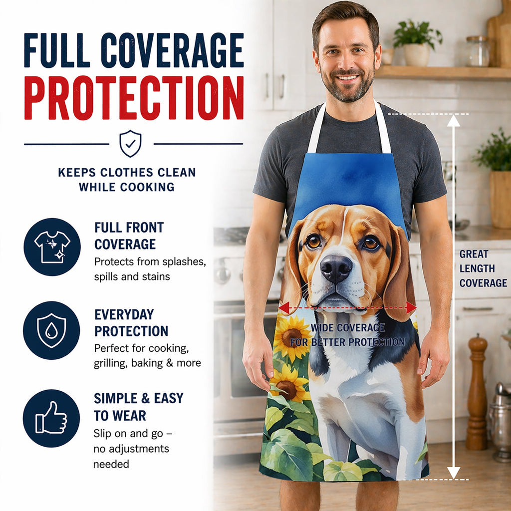 Beagle in Sunflowers Apron Cooking Kitchen Server Baking Crafts Gardening for Adult Women Men, Unisex, Large, Multicolor