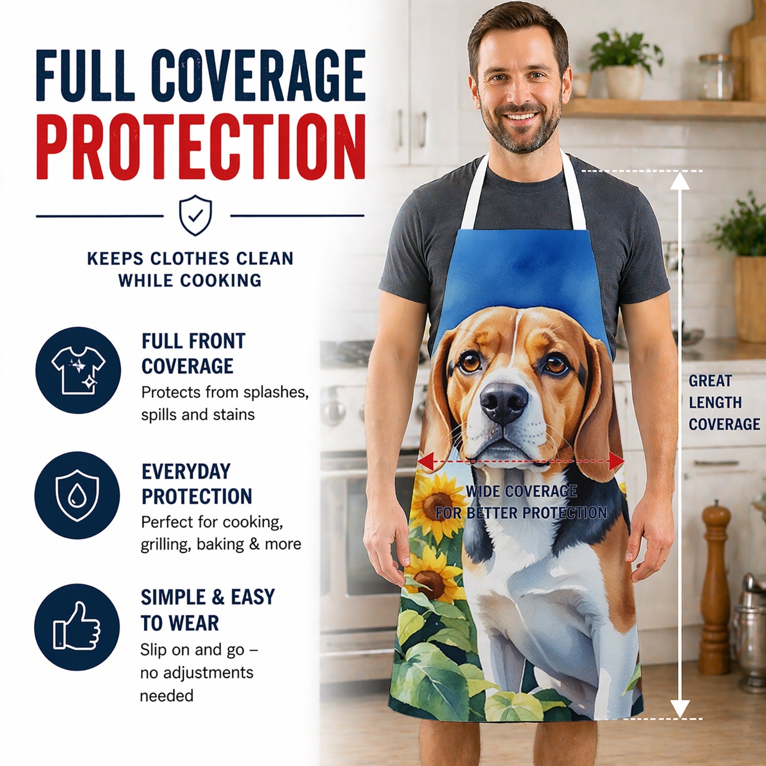 Beagle in Sunflowers Apron Cooking Kitchen Server Baking Crafts Gardening for Adult Women Men, Unisex, Large, Multicolor