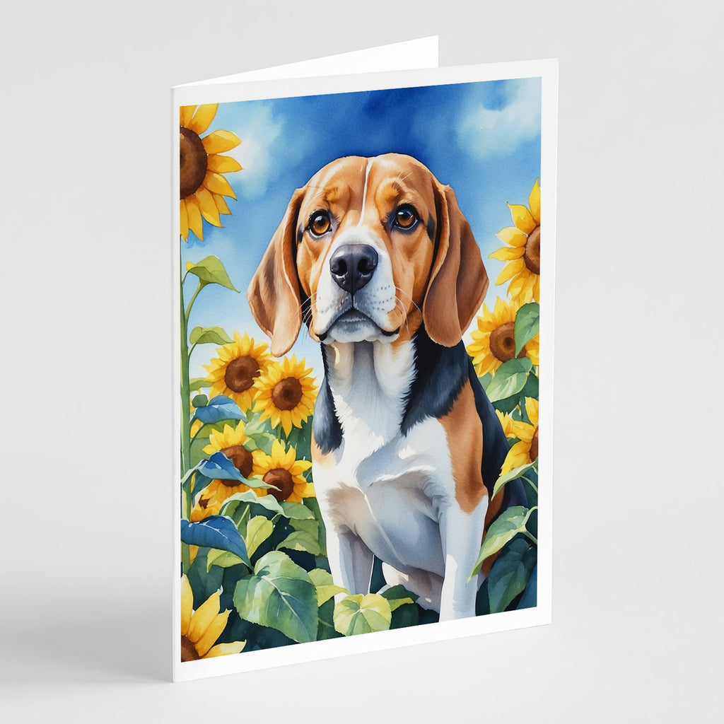 Beagle in Sunflowers Greeting Cards Pack of 8 Blank Cards with Envelopes Whimsical A7 Size 5x7