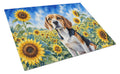 Beagle in Sunflowers Cutting Board Tempered Glass Kitchen Cutting Surface, Heat Resistant Chopping Board with Non-Slip Feet, Decorative Food Prep & Serving
