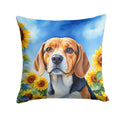 Beagle in Sunflowers Decorative Throw Pillow 18x18 Indoor Outdoor Accent Cushion, Fabric Cover with Insert for Sofa, Bed, Porch & Living Room