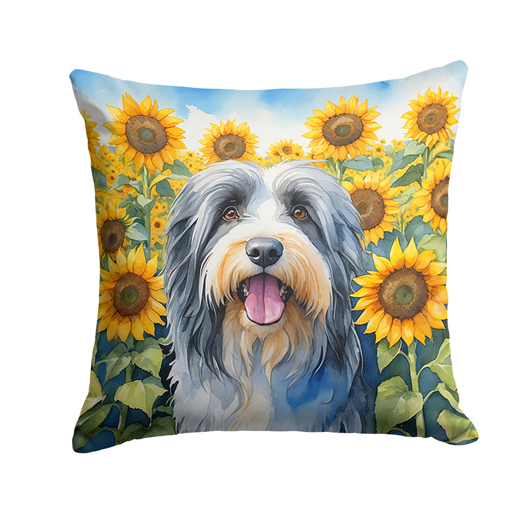 Bearded Collie in Sunflowers Decorative Throw Pillow 18x18 Indoor Outdoor Accent Cushion, Fabric Cover with Insert for Sofa, Bed, Porch & Living Room