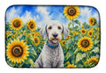 Bedlington Terrier in Sunflowers Dish Drying Mat Absorbent Dish Drying Mat Pad for Kitchen Counter Dish Drainer Mat for Countertop, 14 x 21", Multicolor