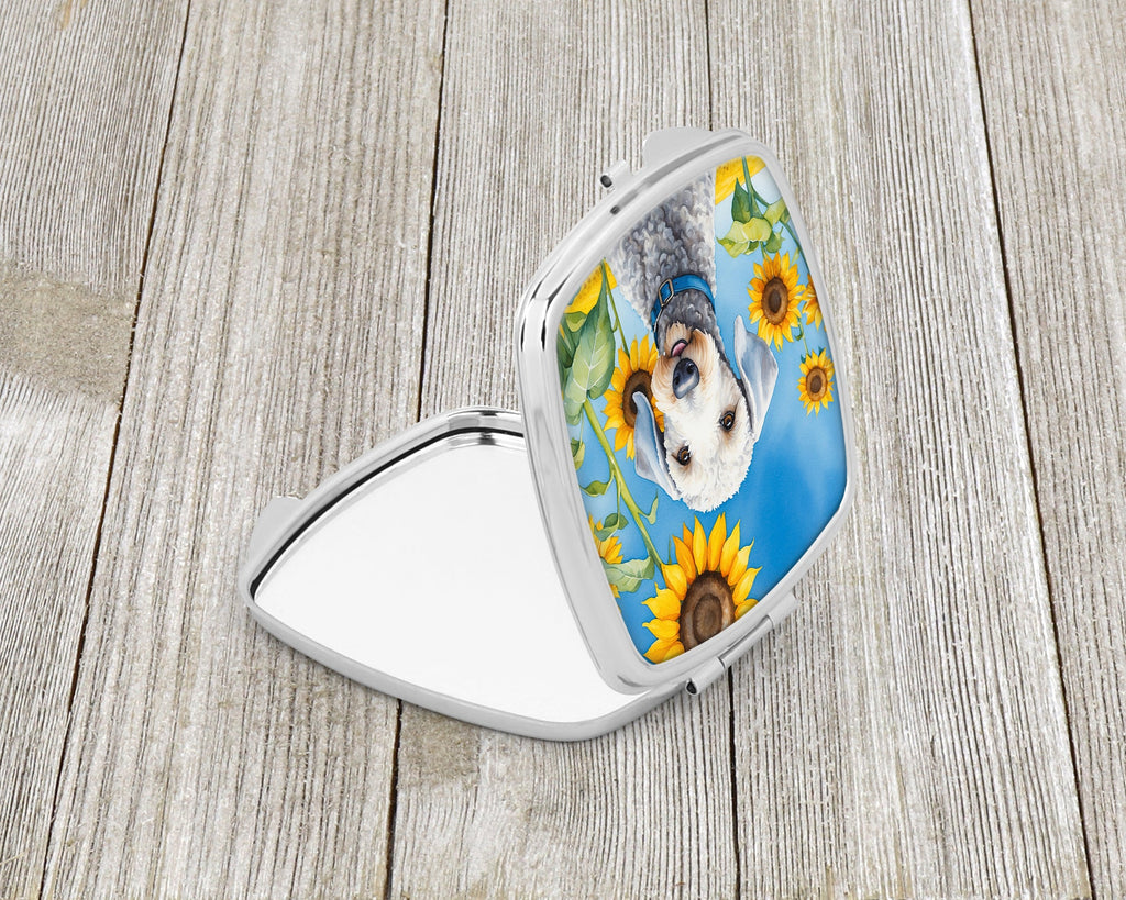 Bedlington Terrier in Sunflowers Compact Mirror Decorative Travel Makeup Mirror for Women Girls Gifts Pocket Makeup Mirror Folding Handheld