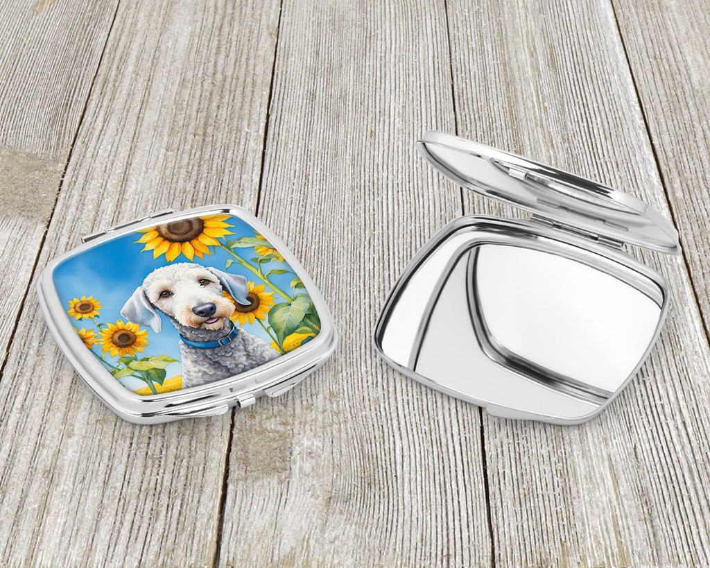 Bedlington Terrier in Sunflowers Compact Mirror Decorative Travel Makeup Mirror for Women Girls Gifts Pocket Makeup Mirror Folding Handheld