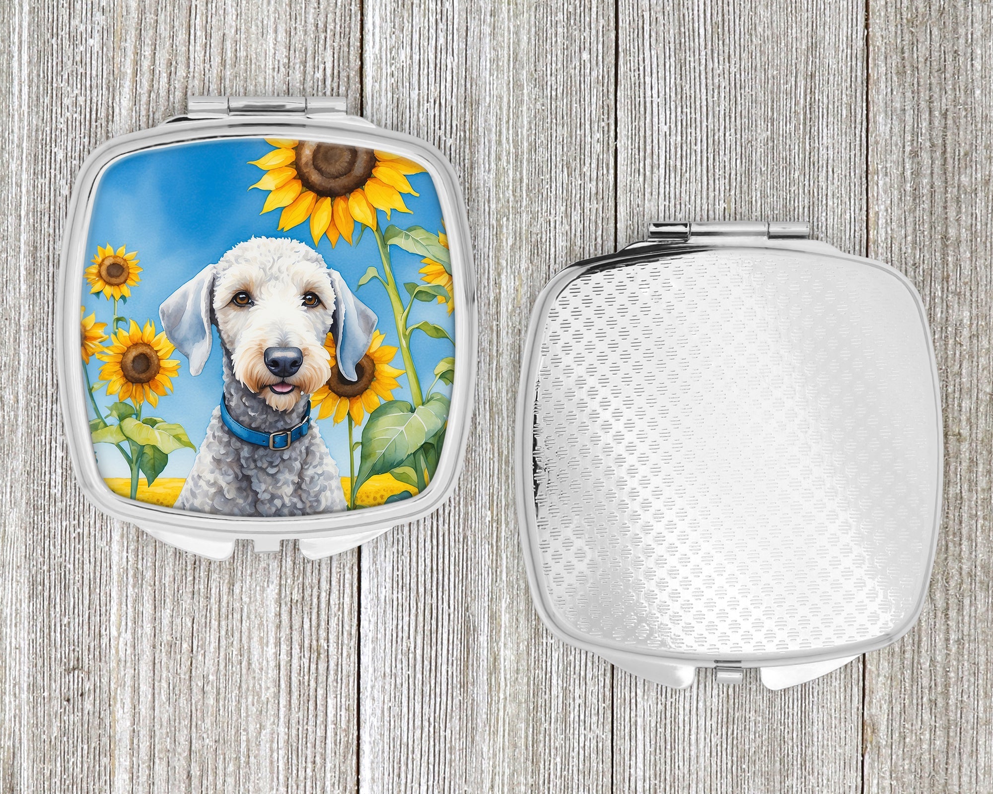Bedlington Terrier in Sunflowers Compact Mirror Decorative Travel Makeup Mirror for Women Girls Gifts Pocket Makeup Mirror Folding Handheld