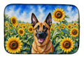 Belgian Malinois in Sunflowers Dish Drying Mat Absorbent Dish Drying Mat Pad for Kitchen Counter Dish Drainer Mat for Countertop, 14 x 21", Multicolor