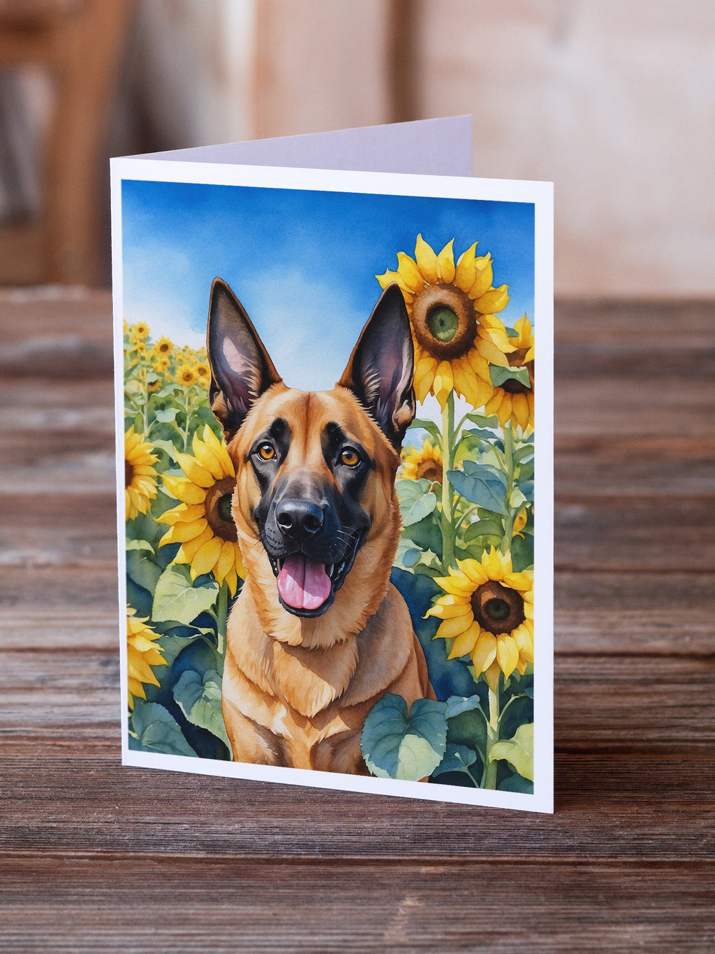 Belgian Malinois in Sunflowers Greeting Cards Pack of 8 Blank Cards with Envelopes Whimsical A7 Size 5x7