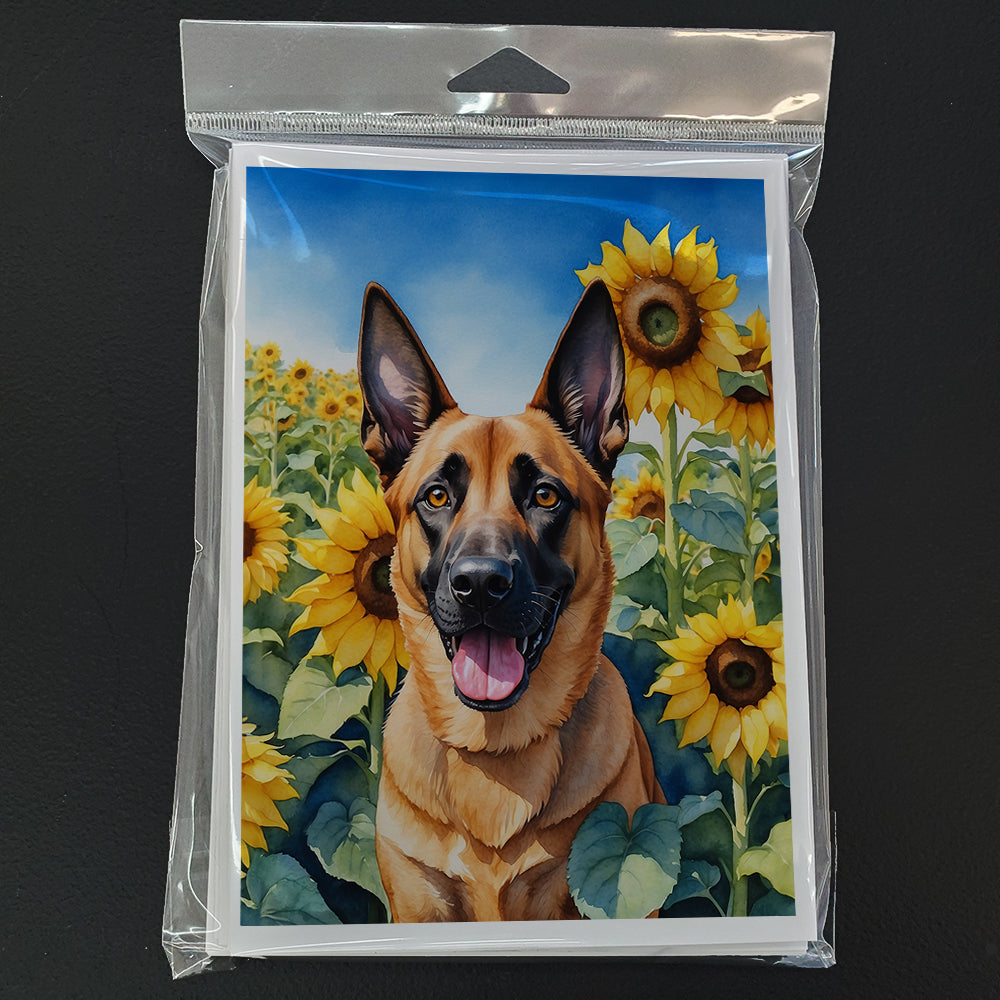 Belgian Malinois in Sunflowers Greeting Cards Pack of 8 Blank Cards with Envelopes Whimsical A7 Size 5x7