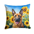 Belgian Malinois in Sunflowers Decorative Throw Pillow 14x14 Indoor Outdoor Accent Cushion, Fabric Cover with Insert for Sofa, Bed, Porch & Living Room