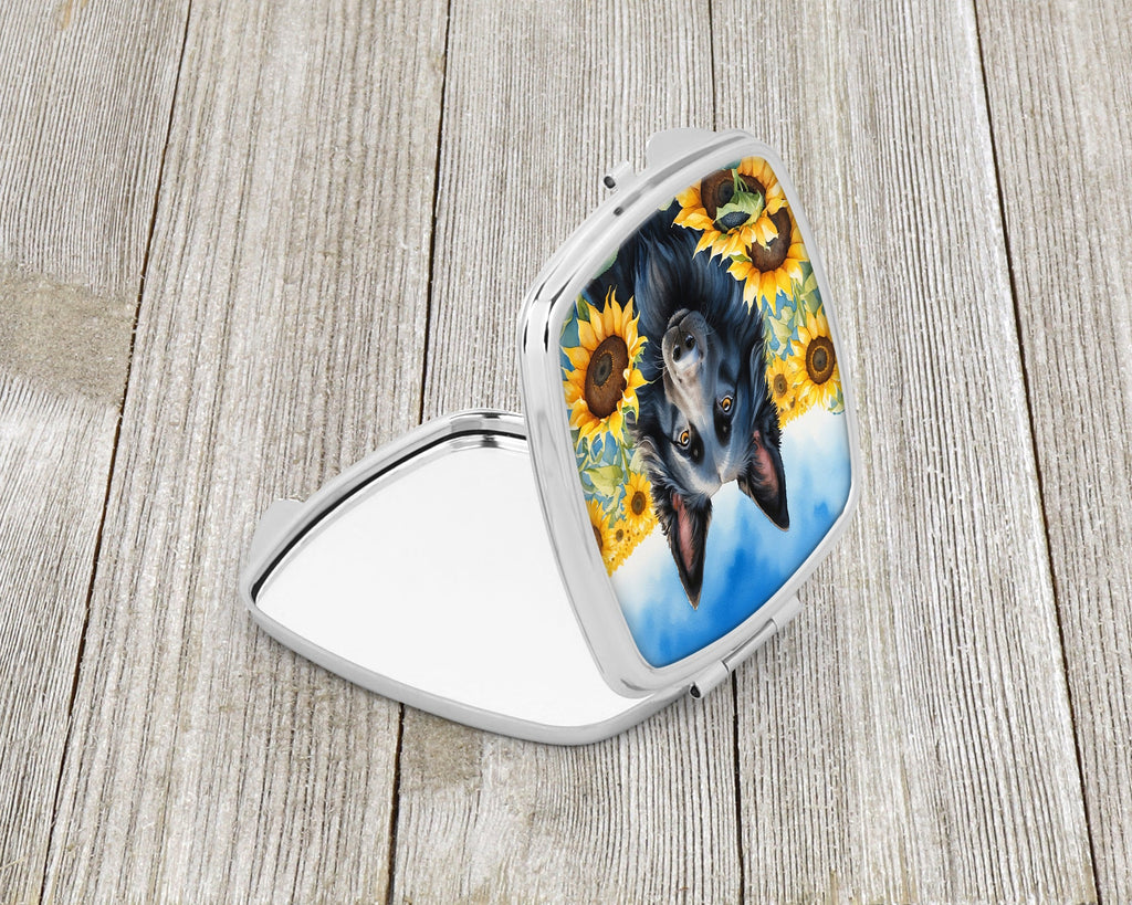 Belgian Sheepdog in Sunflowers Compact Mirror Decorative Travel Makeup Mirror for Women Girls Gifts Pocket Makeup Mirror Folding Handheld
