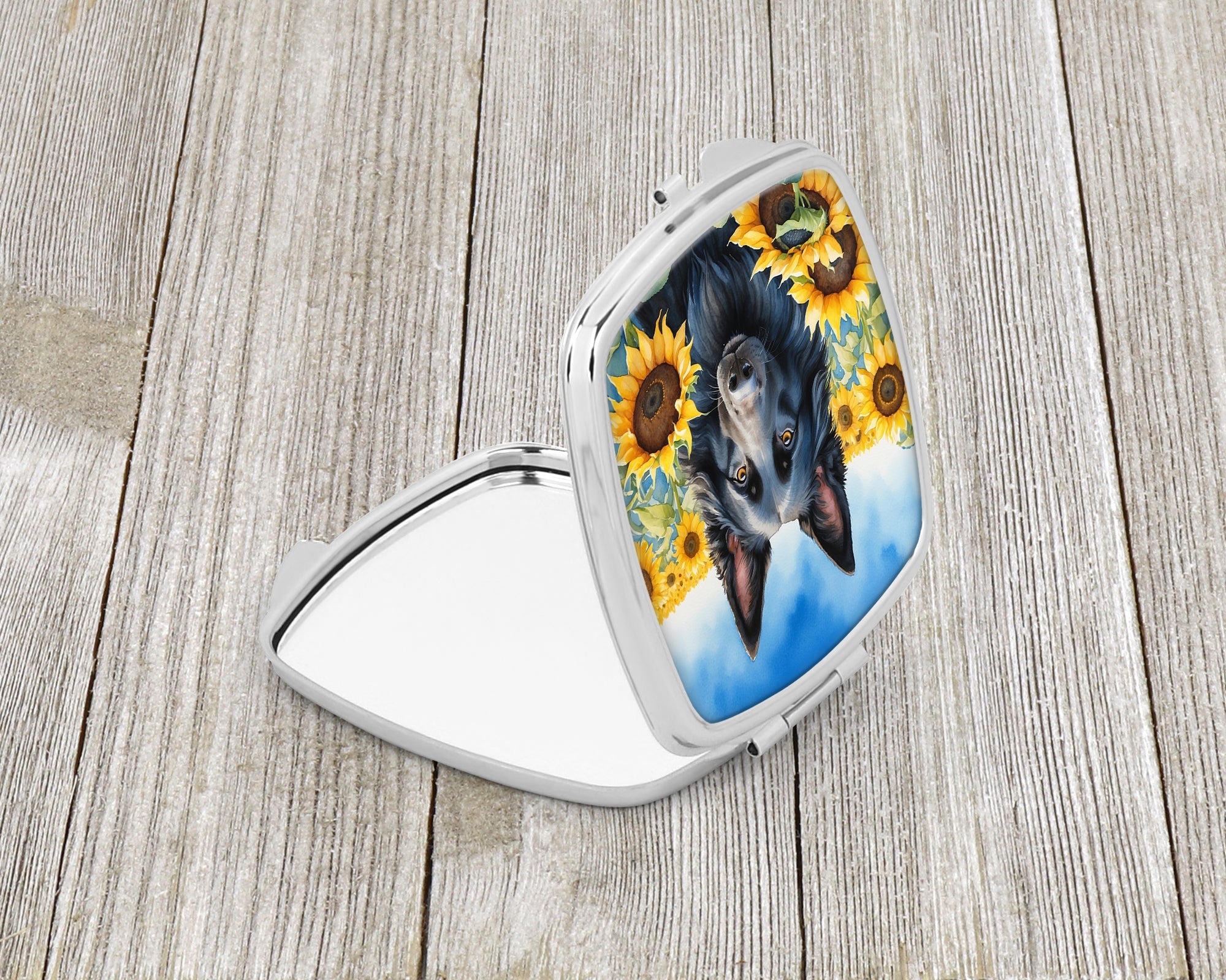 Belgian Sheepdog in Sunflowers Compact Mirror Decorative Travel Makeup Mirror for Women Girls Gifts Pocket Makeup Mirror Folding Handheld