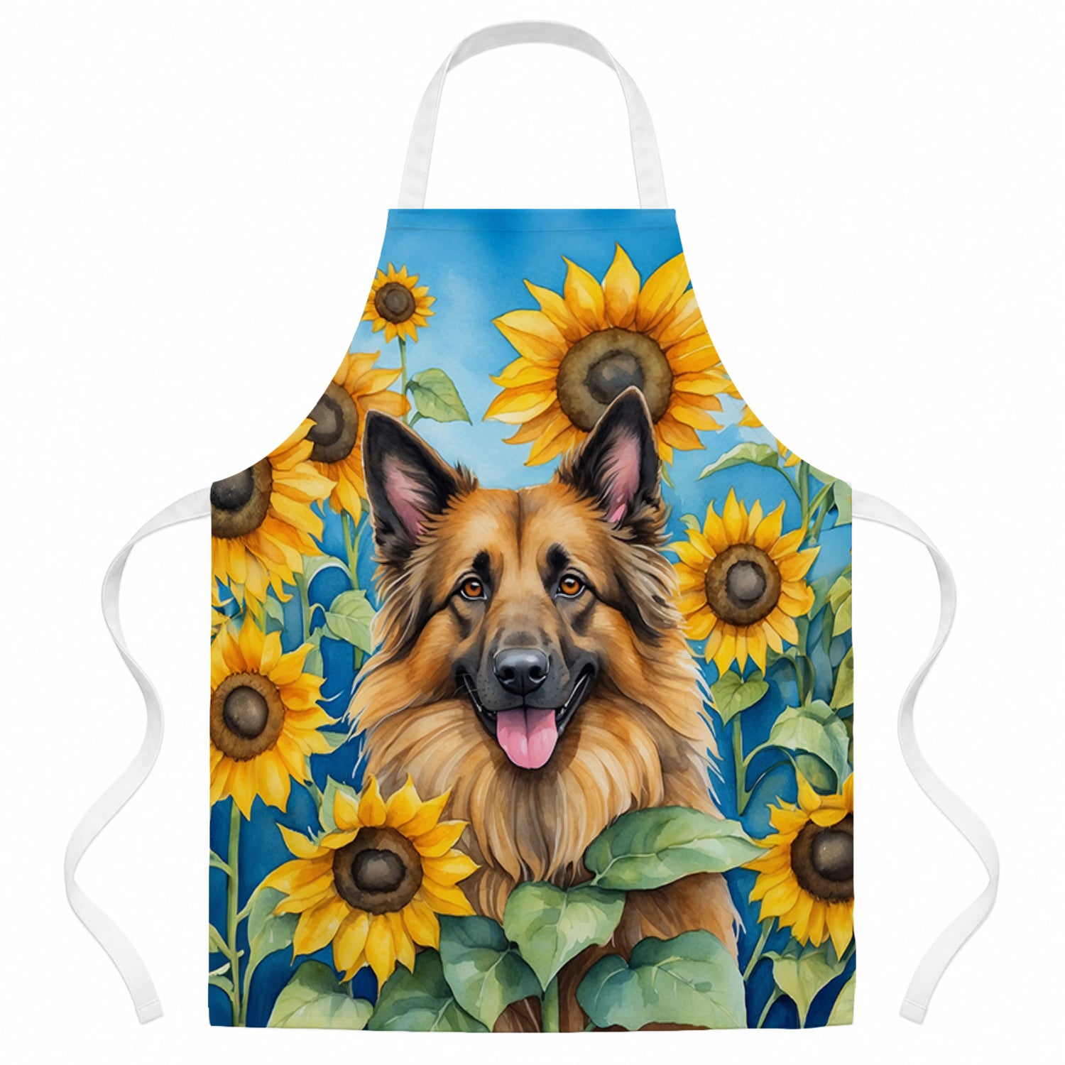 Belgian Tervuren in Sunflowers Apron Cooking Kitchen Server Baking Crafts Gardening for Adult Women Men, Unisex, Large, Multicolor