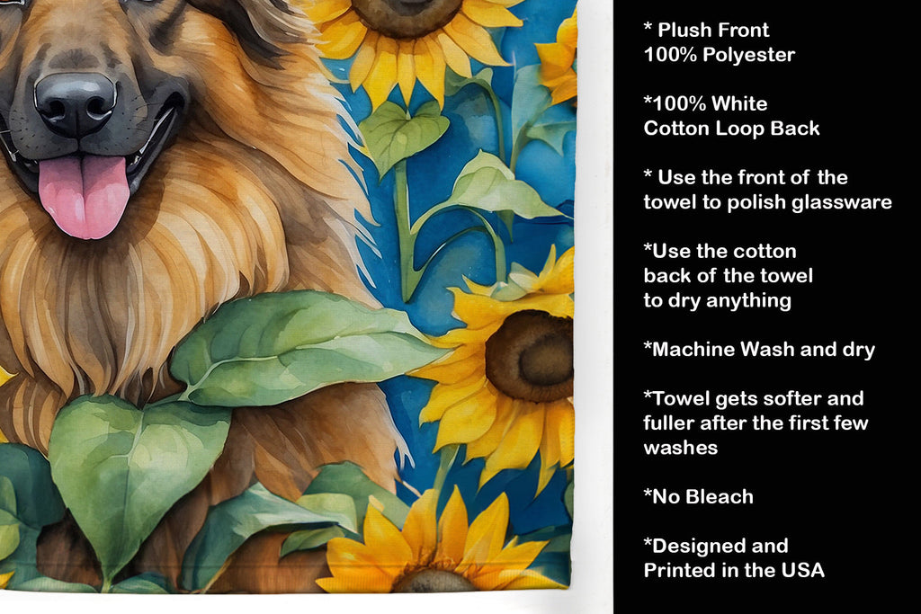Belgian Tervuren in Sunflowers Kitchen Towel Velour Plush Front and Cotton Loop Back Machine Washable