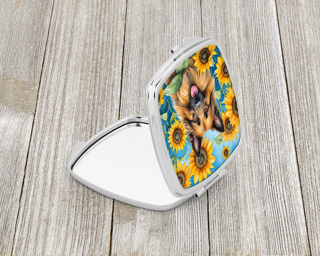 Belgian Tervuren in Sunflowers Compact Mirror Decorative Travel Makeup Mirror for Women Girls Gifts Pocket Makeup Mirror Folding Handheld