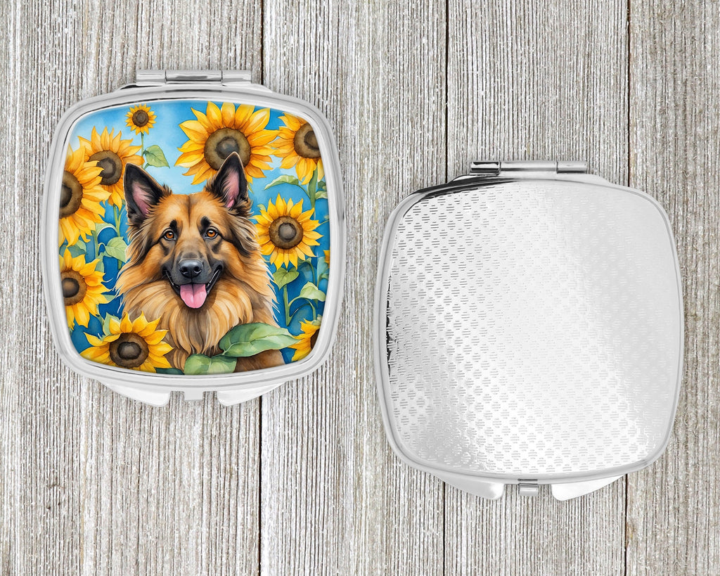 Belgian Tervuren in Sunflowers Compact Mirror Decorative Travel Makeup Mirror for Women Girls Gifts Pocket Makeup Mirror Folding Handheld