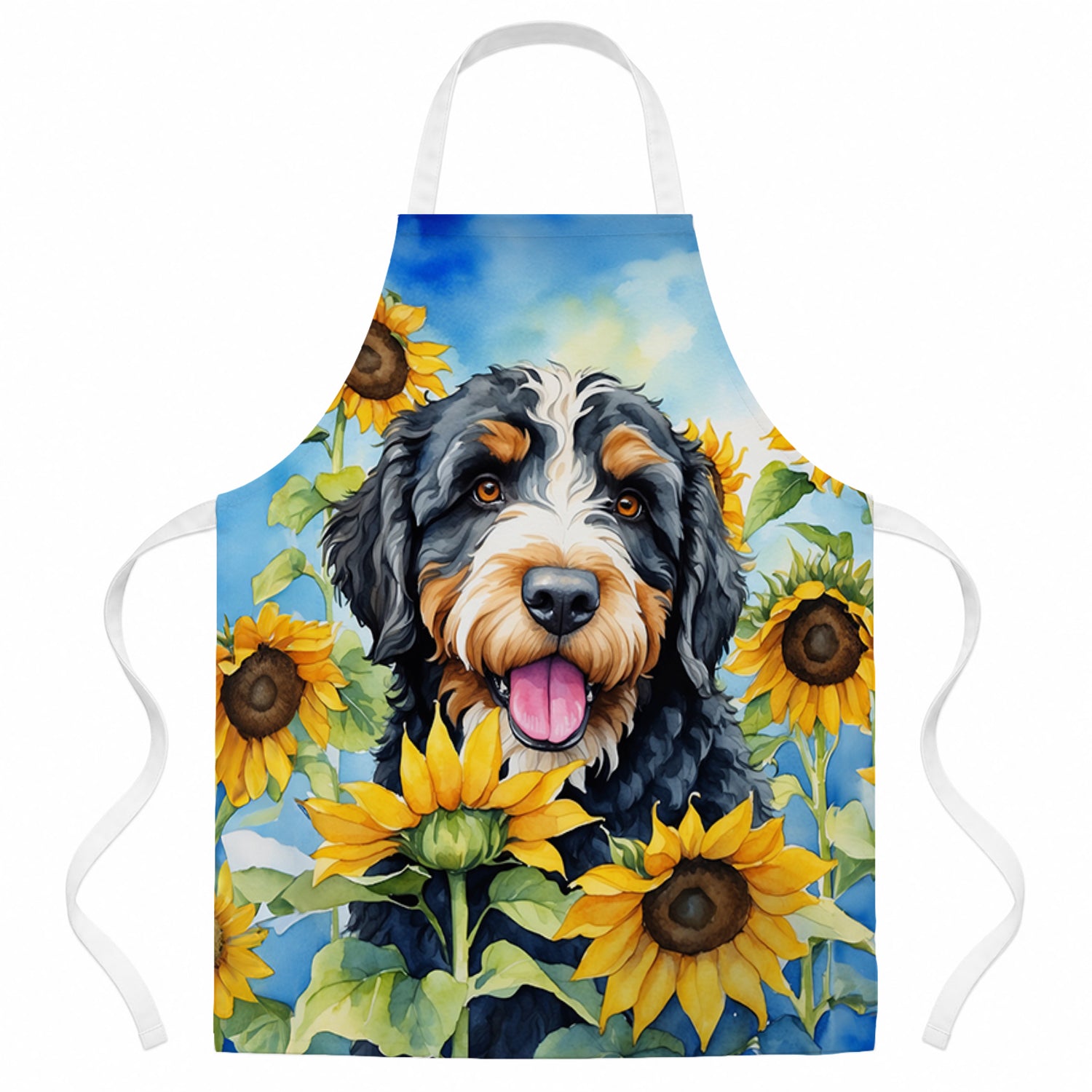 Bernedoodle in Sunflowers Apron Cooking Kitchen Server Baking Crafts Gardening for Adult Women Men, Unisex, Large, Multicolor