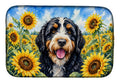 Bernedoodle in Sunflowers Dish Drying Mat Absorbent Dish Drying Mat Pad for Kitchen Counter Dish Drainer Mat for Countertop, 14 x 21", Multicolor