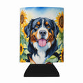 Bernese Mountain Dog in Sunflowers Can or Bottle Hugger Cooler Sleeve for Standard 12 oz Cans, Insulated Foam Beer & Soda Can Hugger Reusable