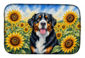 Bernese Mountain Dog in Sunflowers Dish Drying Mat Absorbent Dish Drying Mat Pad for Kitchen Counter Dish Drainer Mat for Countertop, 14 x 21", Multicolor