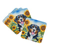 Bernese Mountain Dog in Sunflowers Foam Coasters Set of 4 Cup Coasters for Indoor Outdoor, Tabletop Protection, Anti Slip, Mouse pad Material