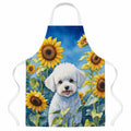 Bichon Frise in Sunflowers Apron Cooking Kitchen Server Baking Crafts Gardening for Adult Women Men, Unisex, Large, Multicolor