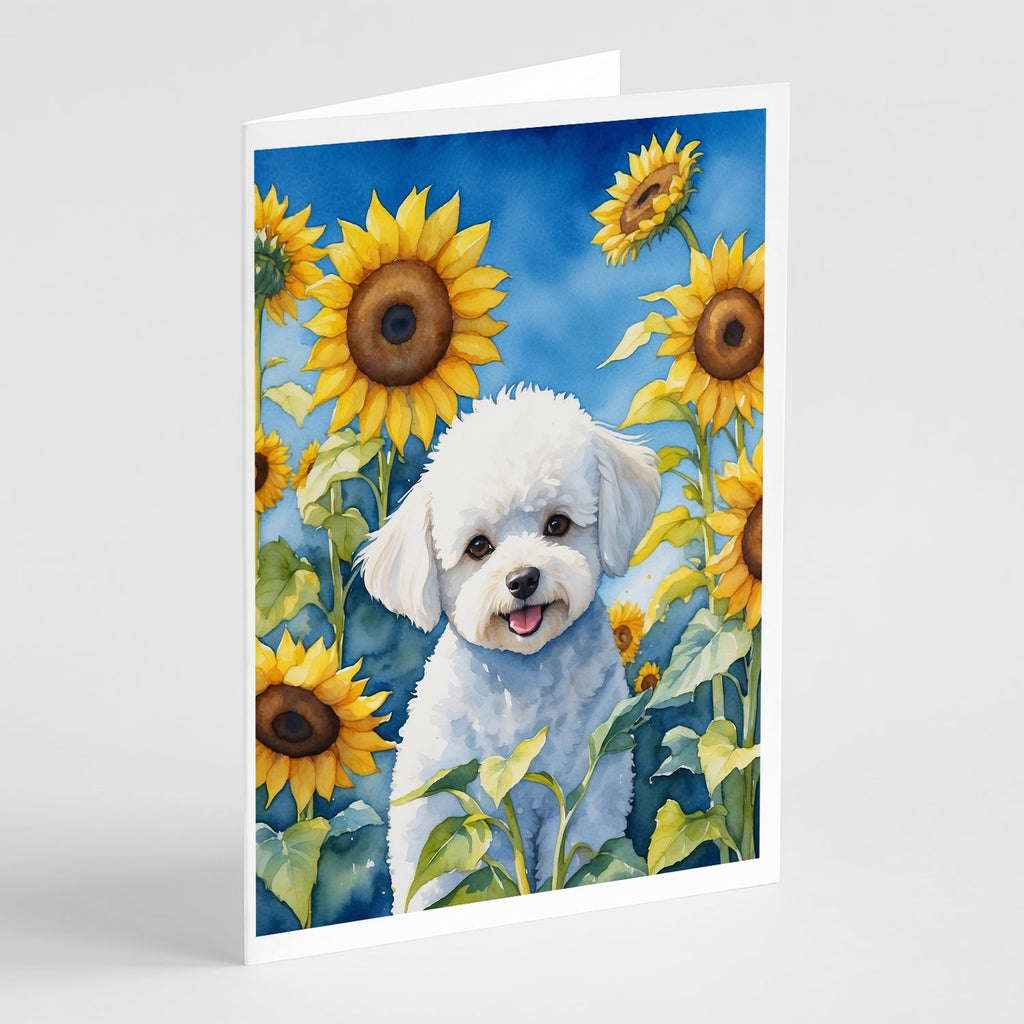 Bichon Frise in Sunflowers Greeting Cards Pack of 8 Blank Cards with Envelopes Whimsical A7 Size 5x7