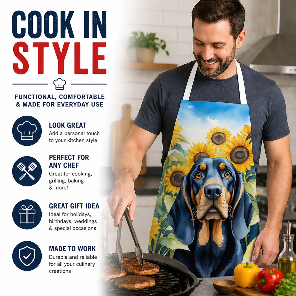 Black and Tan Coonhound in Sunflowers Apron Cooking Kitchen Server Baking Crafts Gardening for Adult Women Men, Unisex, Large, Multicolor