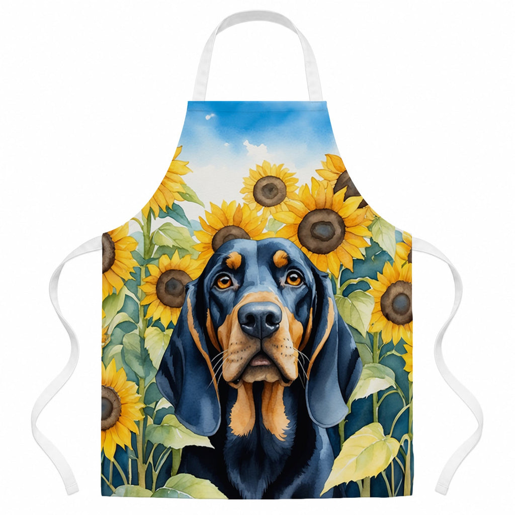 Black and Tan Coonhound in Sunflowers Apron Cooking Kitchen Server Baking Crafts Gardening for Adult Women Men, Unisex, Large, Multicolor