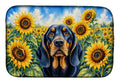 Black and Tan Coonhound in Sunflowers Dish Drying Mat Absorbent Dish Drying Mat Pad for Kitchen Counter Dish Drainer Mat for Countertop, 14 x 21", Multicolor