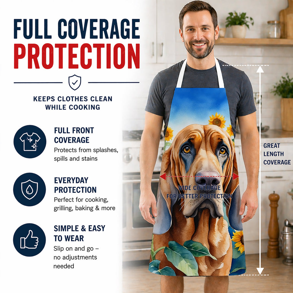 Bloodhound in Sunflowers Apron Cooking Kitchen Server Baking Crafts Gardening for Adult Women Men, Unisex, Large, Multicolor
