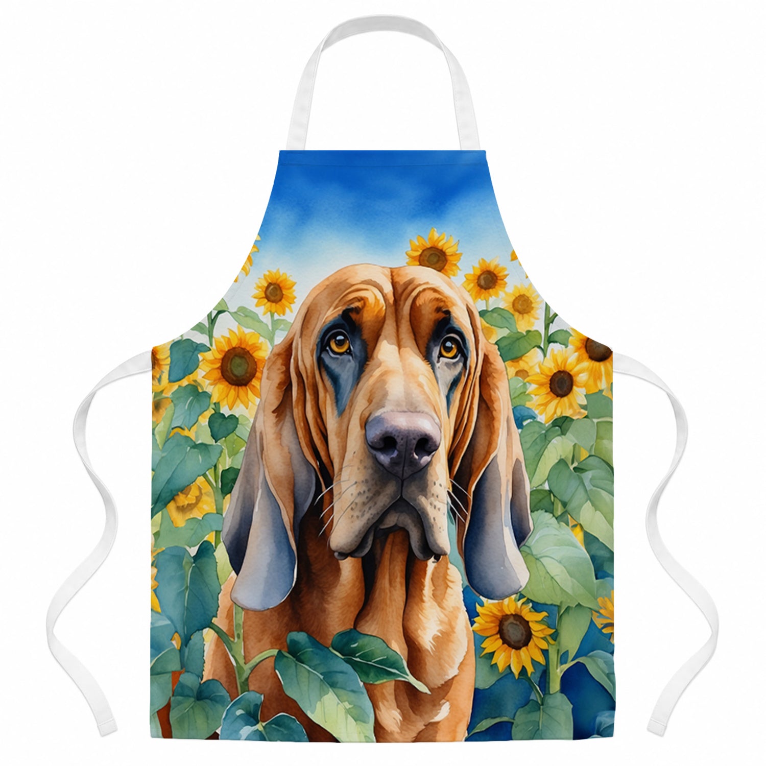 Bloodhound in Sunflowers Apron Cooking Kitchen Server Baking Crafts Gardening for Adult Women Men, Unisex, Large, Multicolor