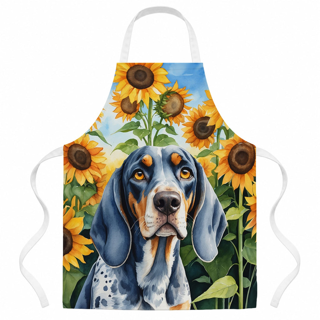 Bluetick Coonhound in Sunflowers Apron Cooking Kitchen Server Baking Crafts Gardening for Adult Women Men, Unisex, Large, Multicolor