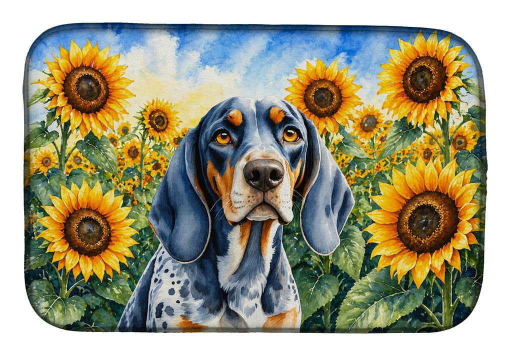 Bluetick Coonhound in Sunflowers Dish Drying Mat Absorbent Dish Drying Mat Pad for Kitchen Counter Dish Drainer Mat for Countertop, 14 x 21", Multicolor