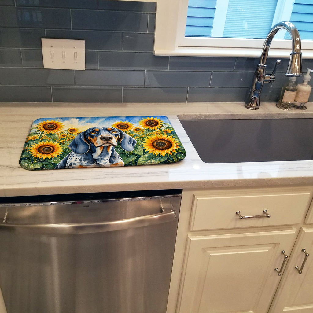 Bluetick Coonhound in Sunflowers Dish Drying Mat Absorbent Dish Drying Mat Pad for Kitchen Counter Dish Drainer Mat for Countertop, 14 x 21", Multicolor