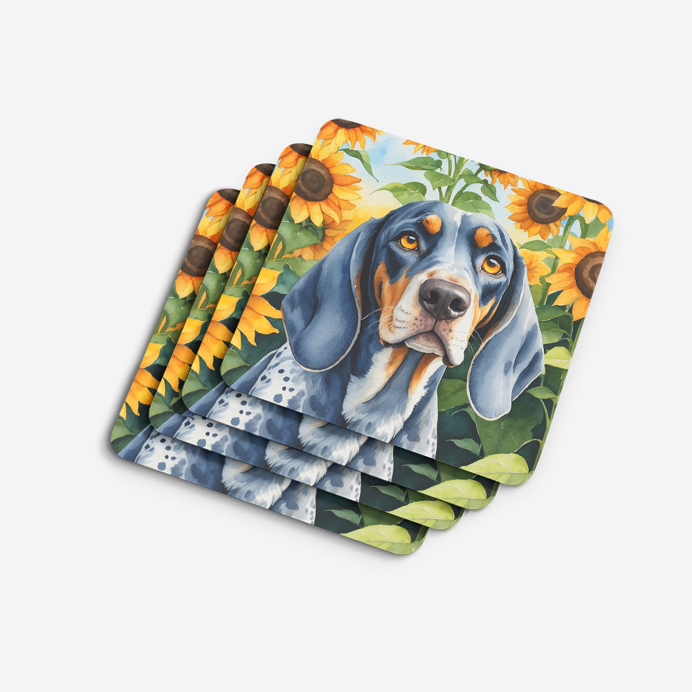 Bluetick Coonhound in Sunflowers Foam Coasters Set of 4 Cup Coasters for Indoor Outdoor, Tabletop Protection, Anti Slip, Mouse pad Material