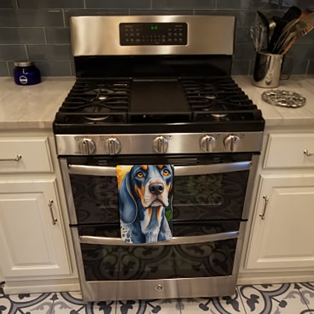 Bluetick Coonhound in Sunflowers Kitchen Towel Velour Plush Front and Cotton Loop Back Machine Washable
