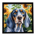 Bluetick Coonhound in Sunflowers Framed Metal Print Bathroom, Kitchen, Office, Home Decor Wall Art Ready to Hang, Square, 8X8