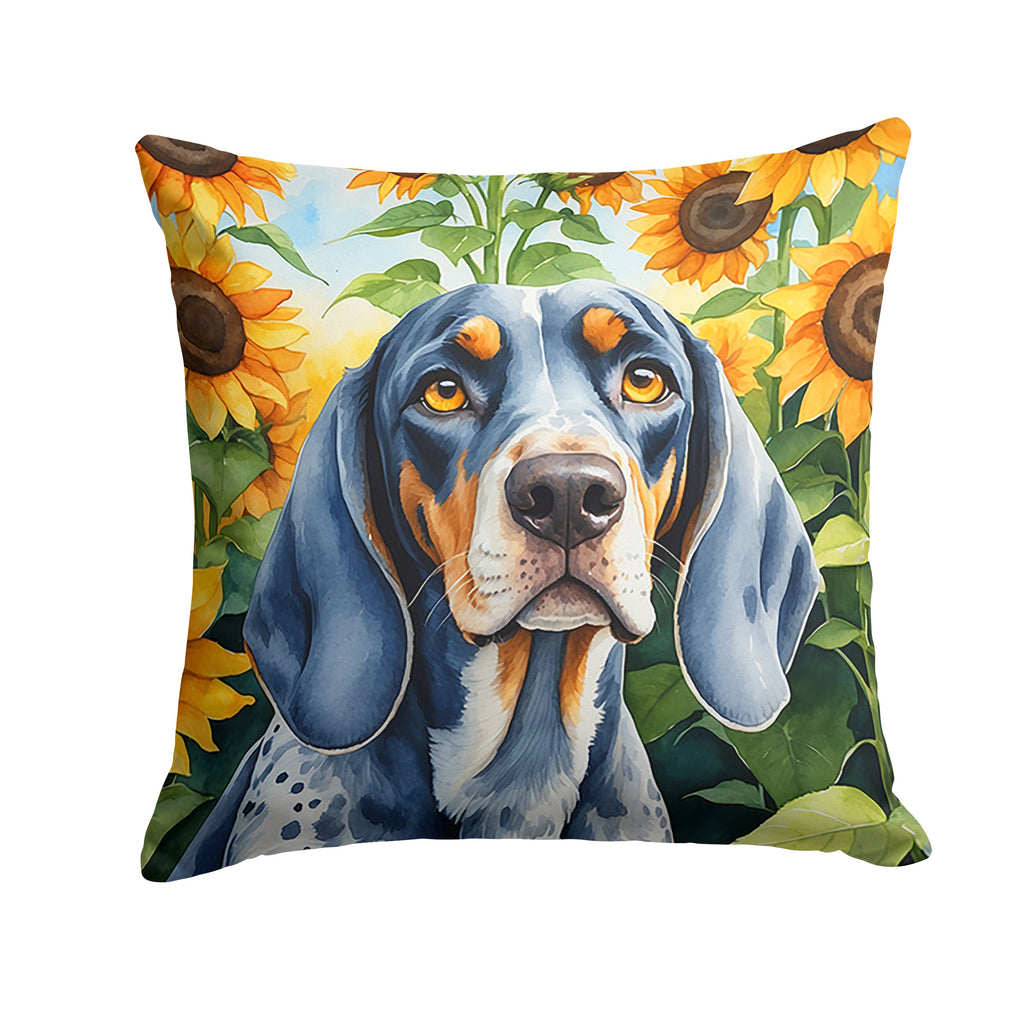 Bluetick Coonhound in Sunflowers Decorative Throw Pillow 18x18 Indoor Outdoor Accent Cushion, Fabric Cover with Insert for Sofa, Bed, Porch & Living Room