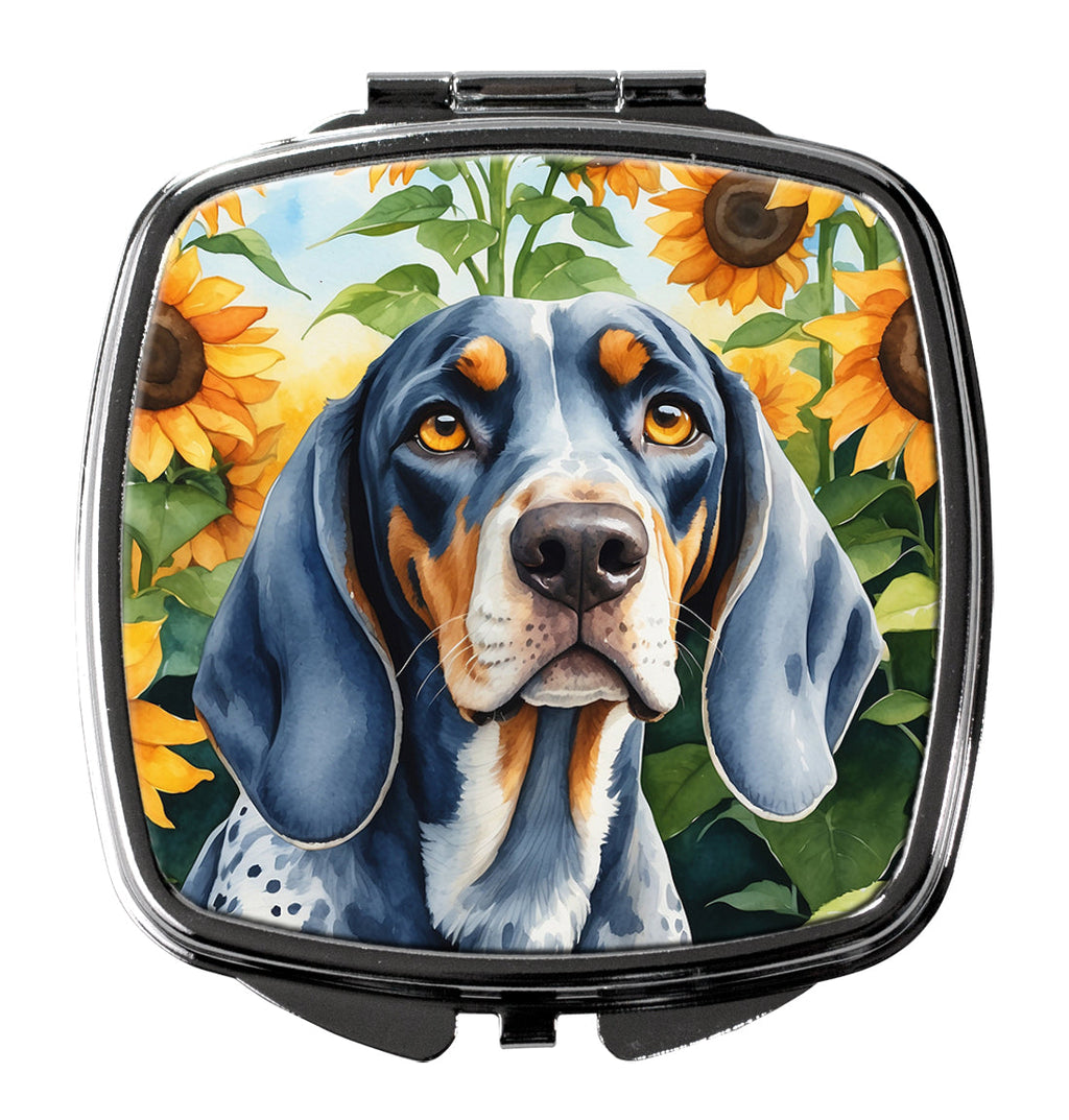Bluetick Coonhound in Sunflowers Compact Mirror Decorative Travel Makeup Mirror for Women Girls Gifts Pocket Makeup Mirror Folding Handheld