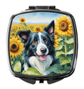 Border Collie in Sunflowers Compact Mirror Decorative Travel Makeup Mirror for Women Girls Gifts Pocket Makeup Mirror Folding Handheld