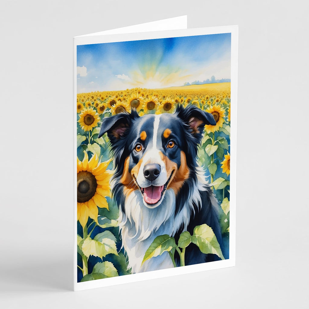 Border Collie in Sunflowers Greeting Cards Pack of 8 Blank Cards with Envelopes Whimsical A7 Size 5x7