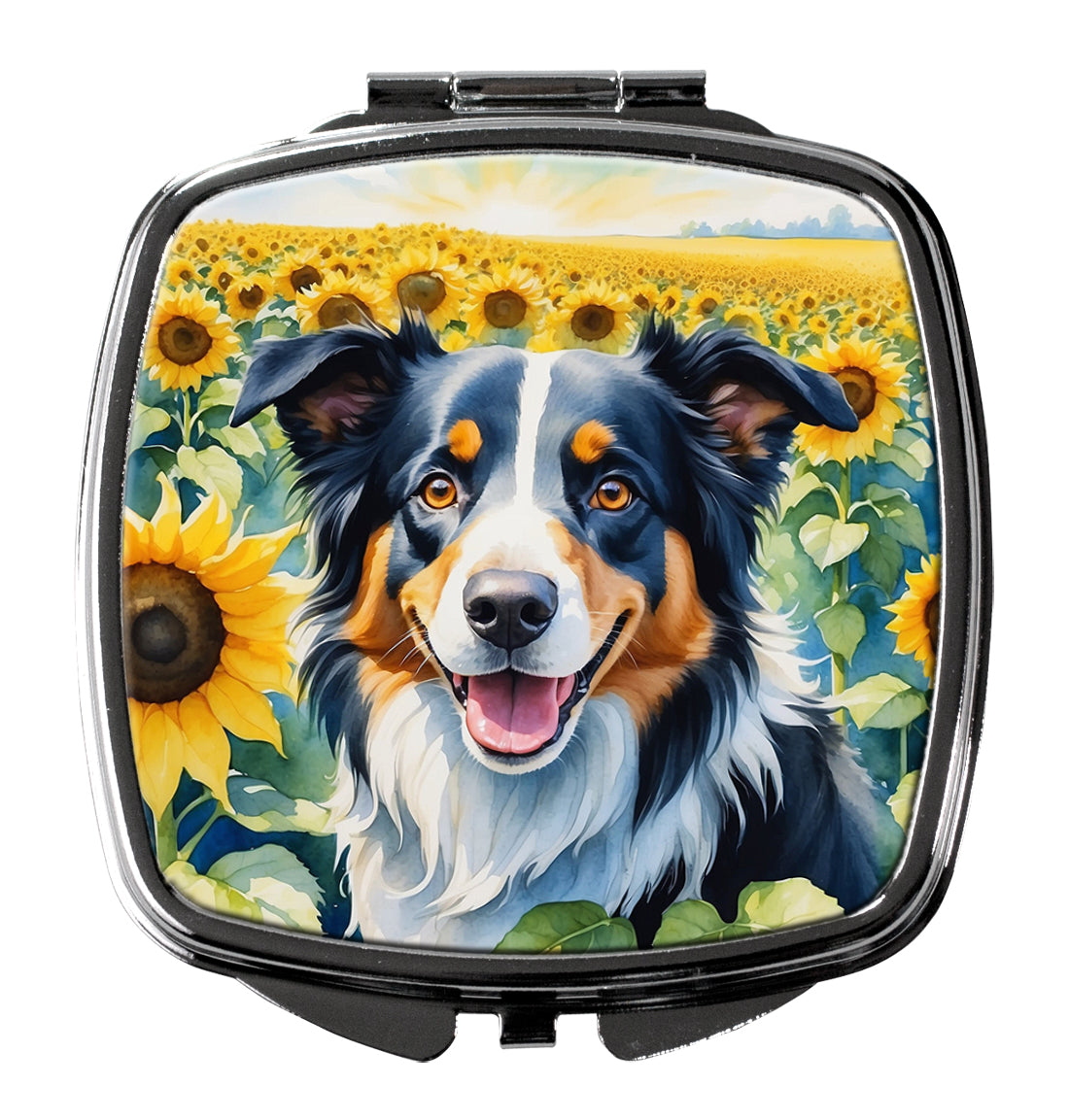 Border Collie in Sunflowers Compact Mirror Decorative Travel Makeup Mirror for Women Girls Gifts Pocket Makeup Mirror Folding Handheld
