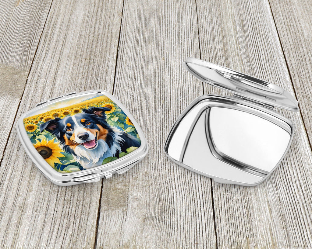 Border Collie in Sunflowers Compact Mirror Decorative Travel Makeup Mirror for Women Girls Gifts Pocket Makeup Mirror Folding Handheld