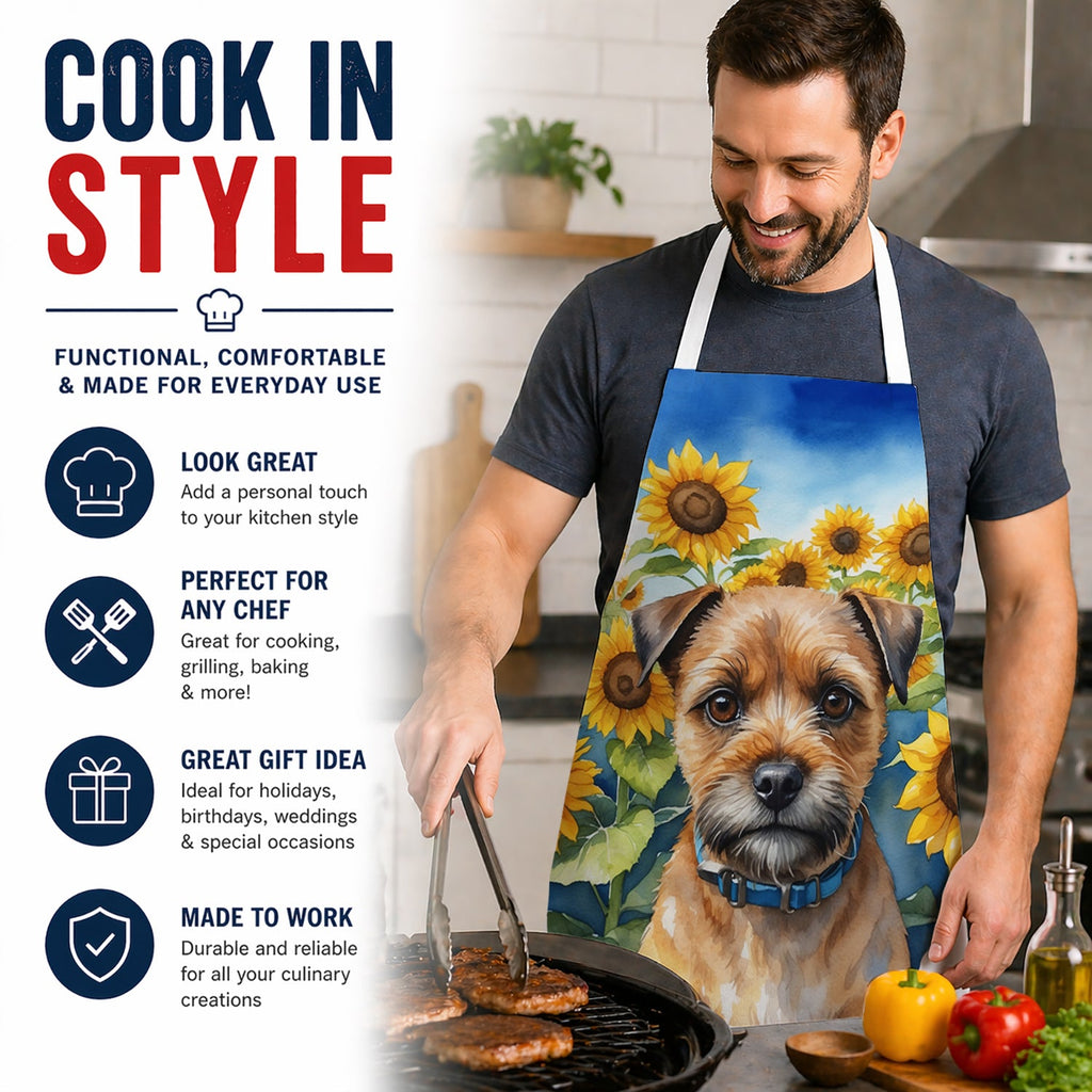 Border Terrier in Sunflowers Apron Cooking Kitchen Server Baking Crafts Gardening for Adult Women Men, Unisex, Large, Multicolor